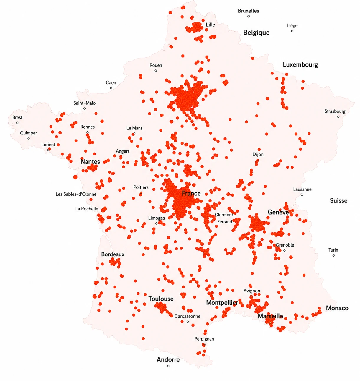 Carte de la couverture nationale de Cuve Fioul Net pour la mise en conformité des cuves à fioul